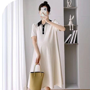 Experience Comfort and Style with Our Summer Loose Polo Lapel Maternity Dress