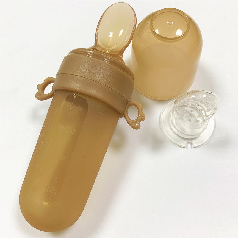 Silicone Squeeze Baby Rice Cereal Feeding Bottle with Spoon Net