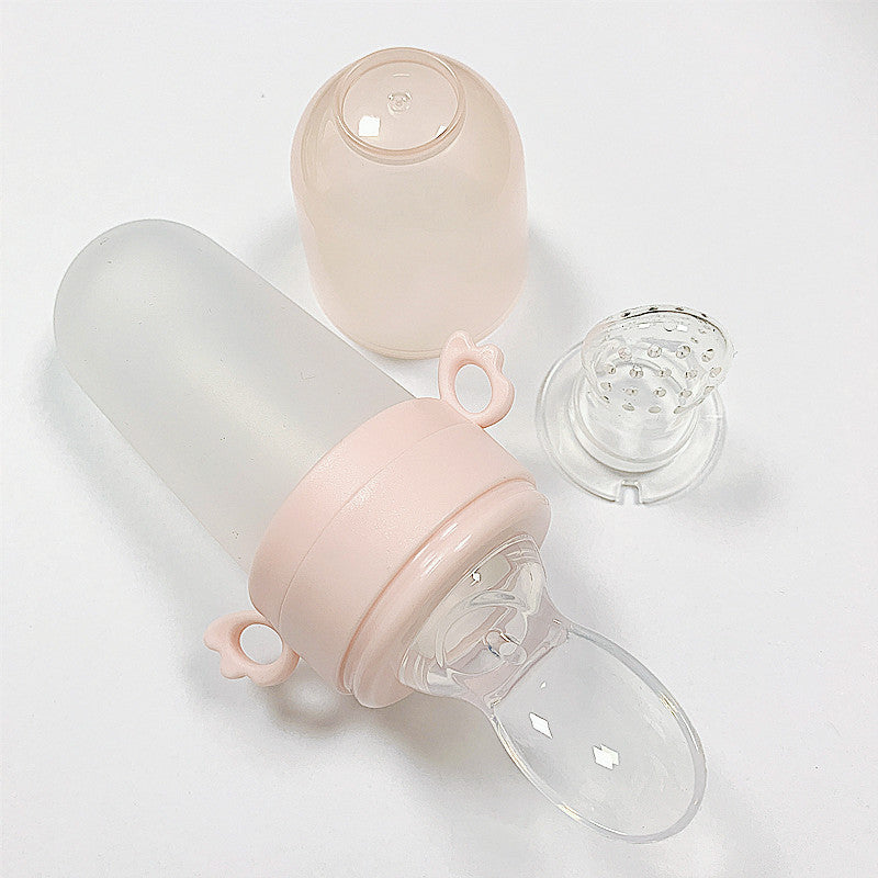 Silicone Squeeze Baby Rice Cereal Feeding Bottle with Spoon Net