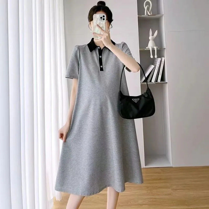 Summer Loose Polo Lapel Maternity Dress for Comfortable Wea