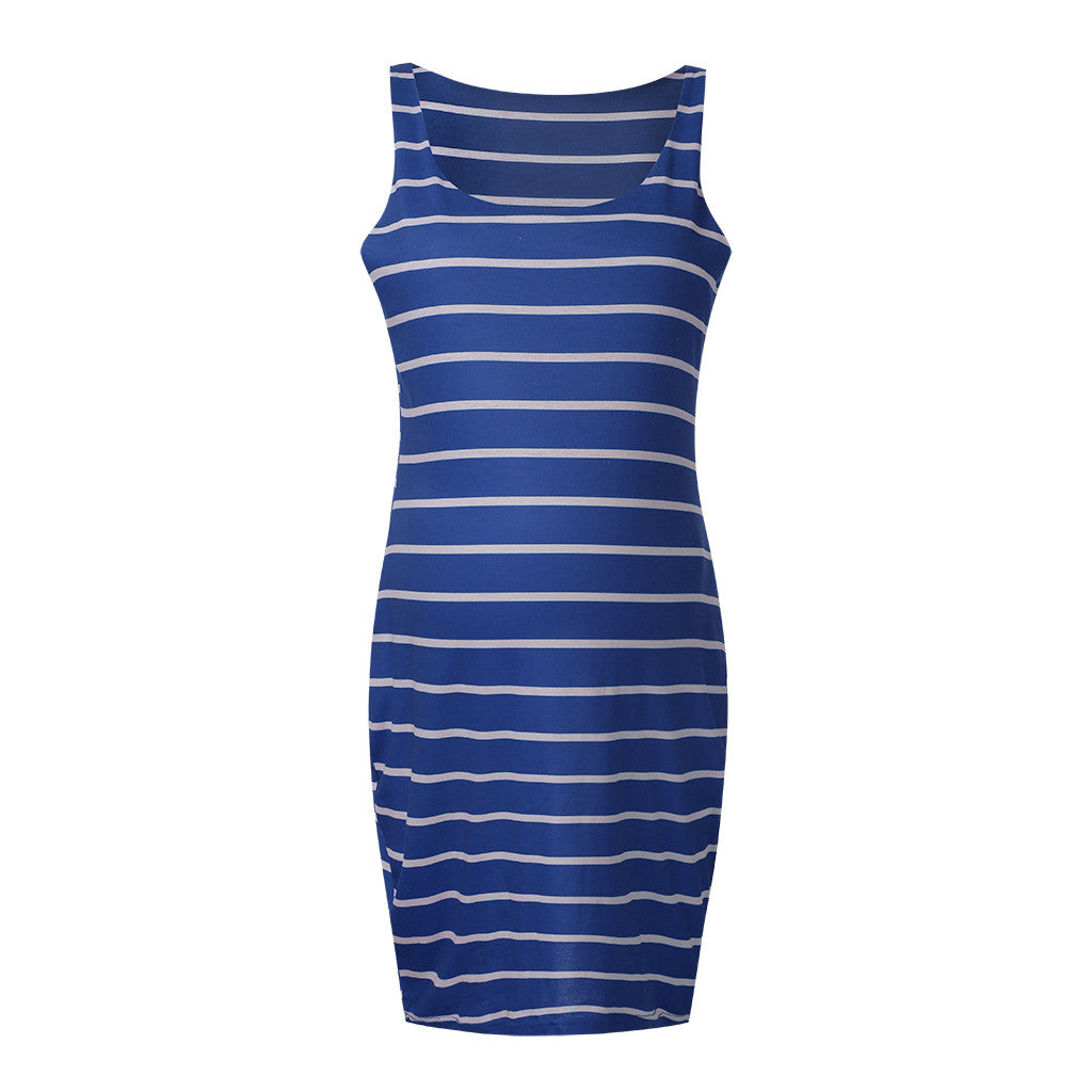Striped Maternity Vest Dress for Comfortable Pregnancy Wear