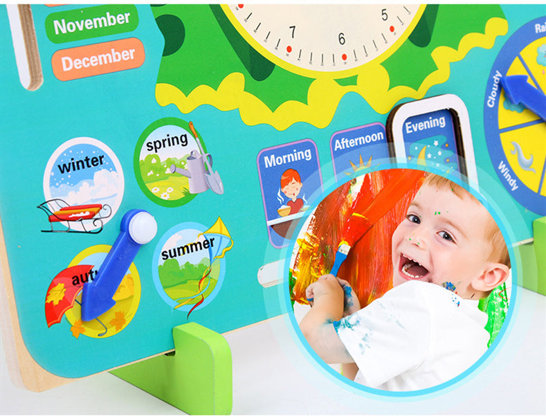 Montessori Wooden Weather Season Calendar Clock Educational Cognition Toy for Preschool Children