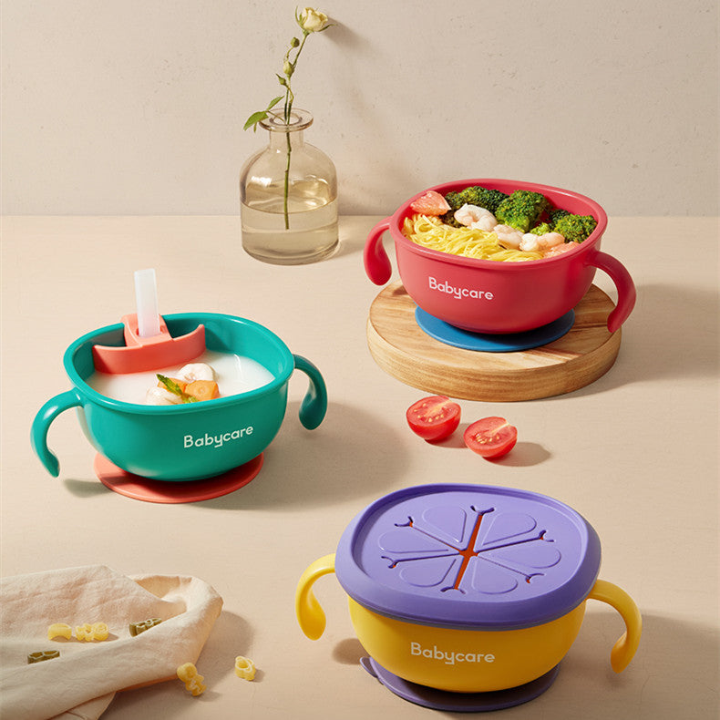 3 In 1 Baby Feeding Bowl with Straw and Suction Handle