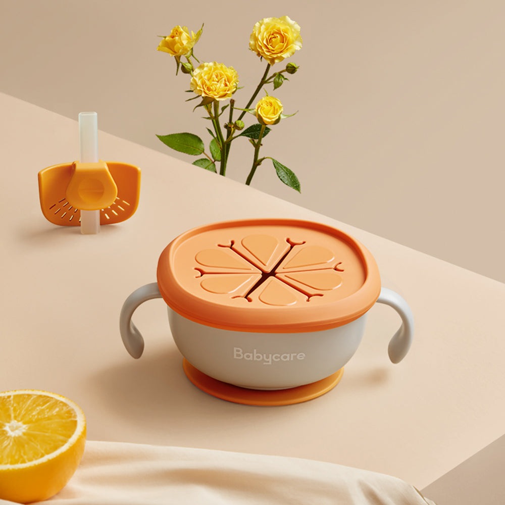 3 In 1 Baby Feeding Bowl with Straw and Suction Handle
