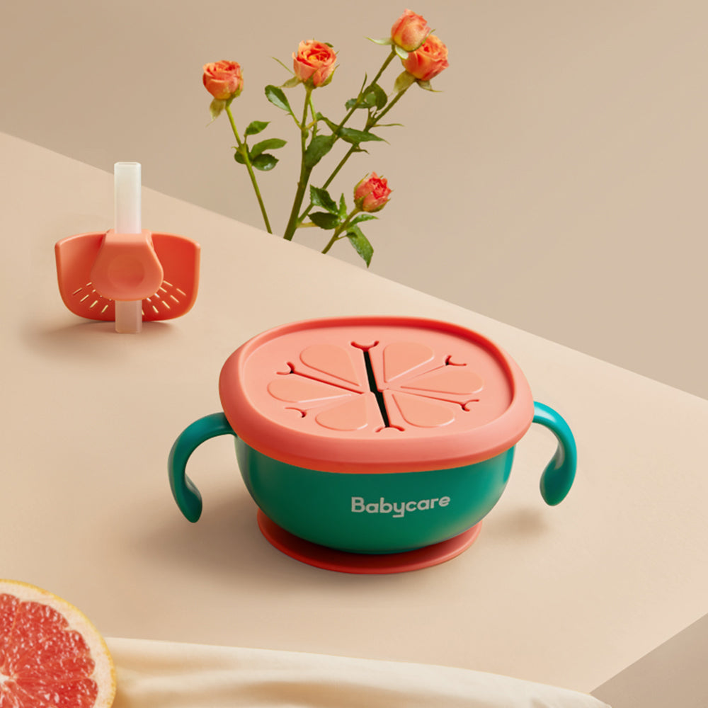 3 In 1 Baby Feeding Bowl with Straw and Suction Handle