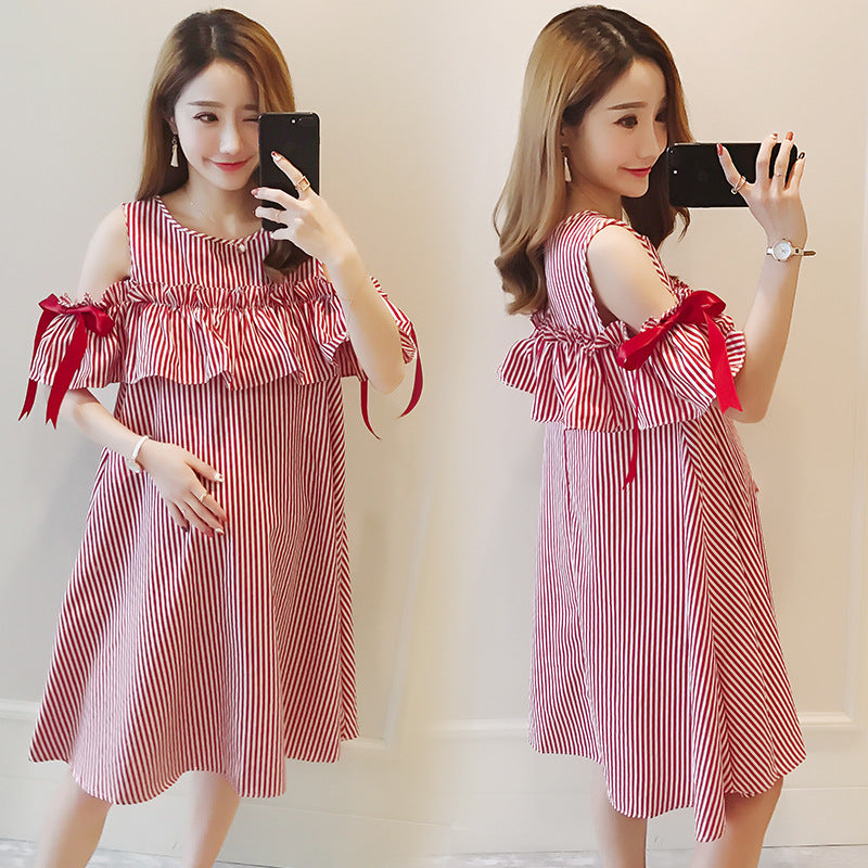 Summer Maternity Breastfeeding Dress Mid Length Nursing Suit Skirt Top