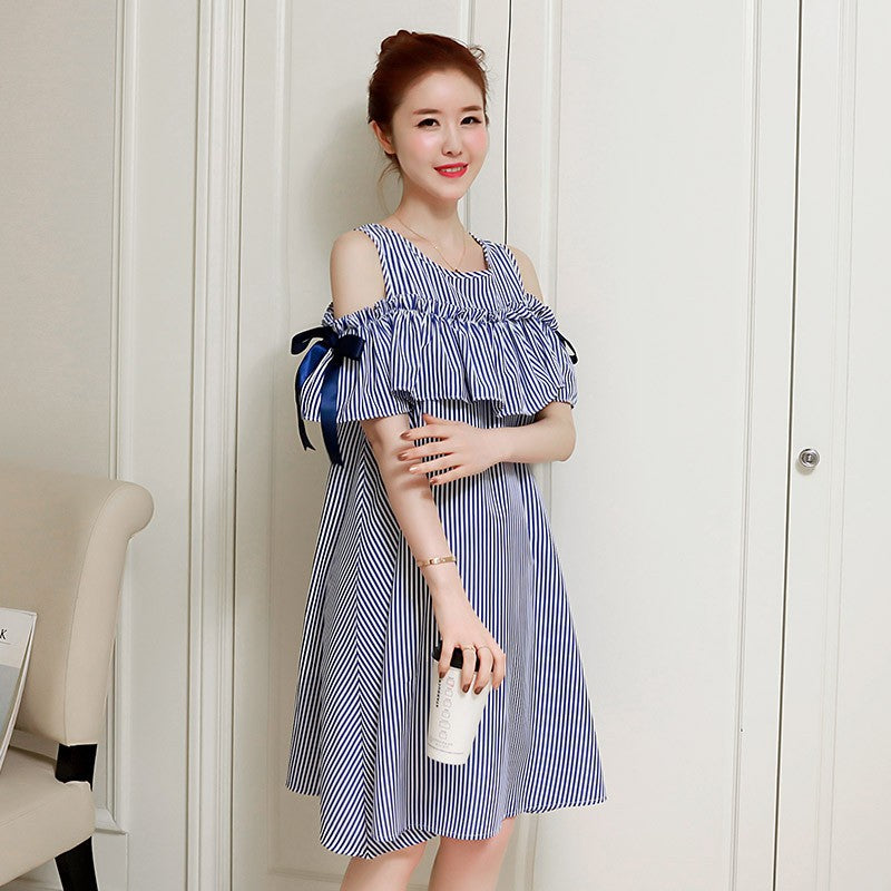 Summer Maternity Breastfeeding Dress Mid Length Nursing Suit Skirt Top