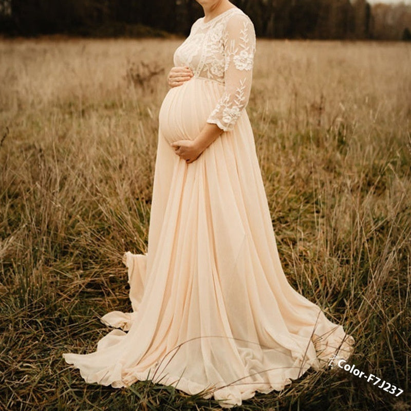 Lace Chiffon Patchwork Maternity Dress for Elegant Pregnancy Wear
