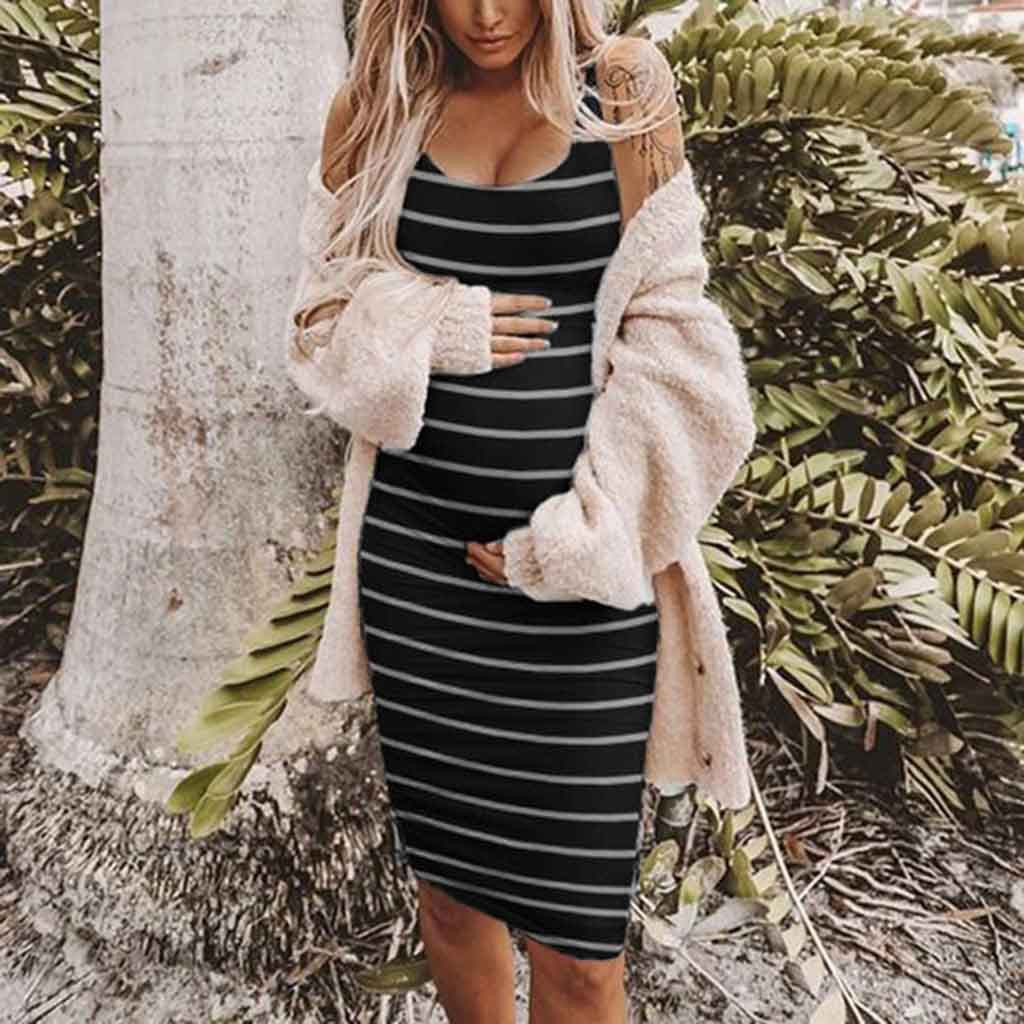 Striped Maternity Vest Dress for Comfortable Pregnancy Wear