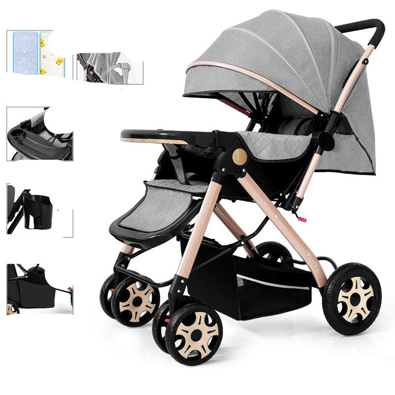 Foldable Baby Stroller Sit And Lie With Shock Absorption Lightweight Design