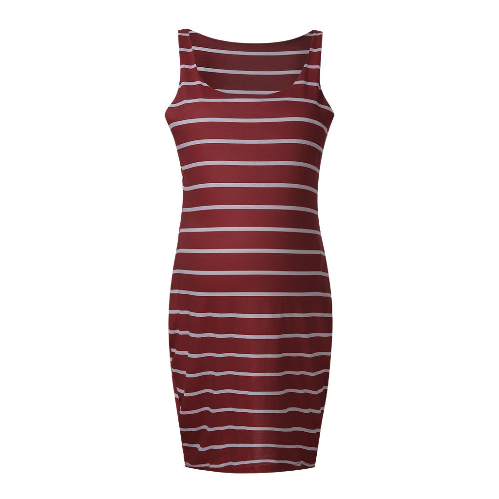 Striped Maternity Vest Dress for Comfortable Pregnancy Wear