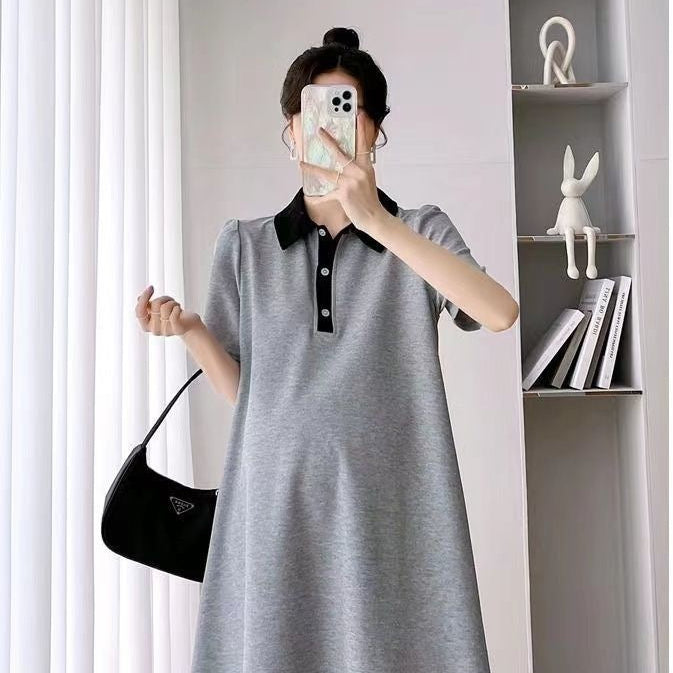 Summer Loose Polo Lapel Maternity Dress for Comfortable Wea