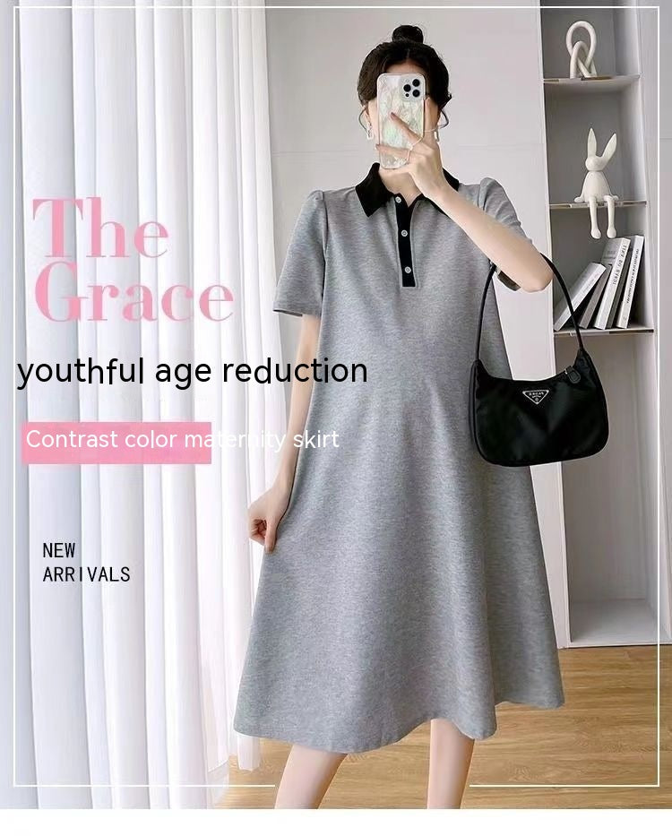 Summer Loose Polo Lapel Maternity Dress for Comfortable Wea