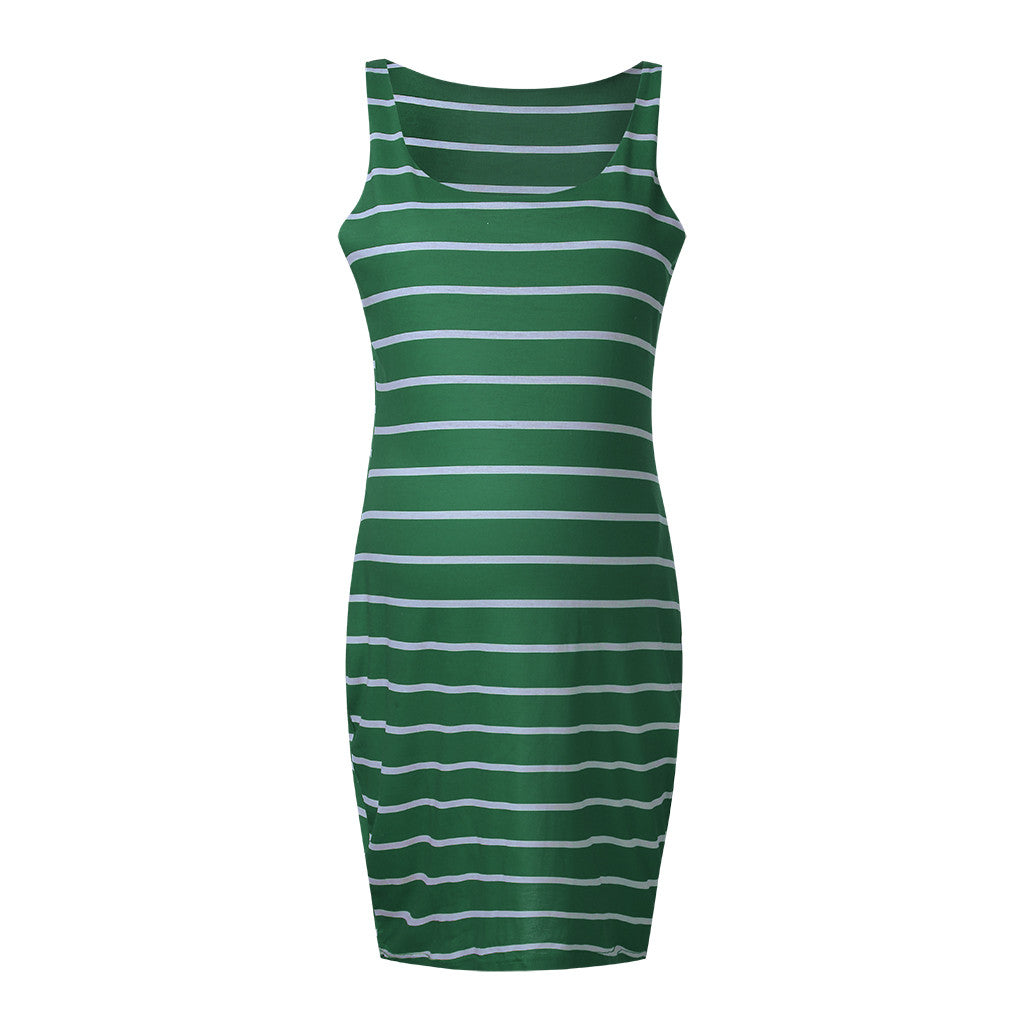 Striped Maternity Vest Dress for Comfortable Pregnancy Wear
