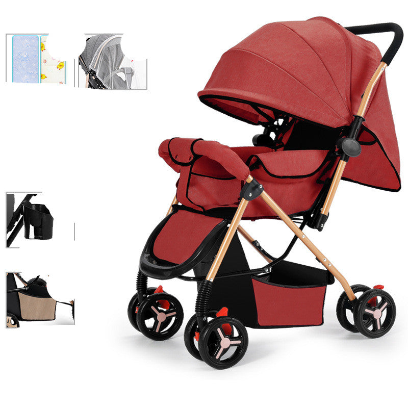Foldable Baby Stroller Sit And Lie With Shock Absorption Lightweight Design