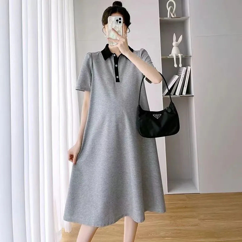 Summer Loose Polo Lapel Maternity Dress for Comfortable Wea