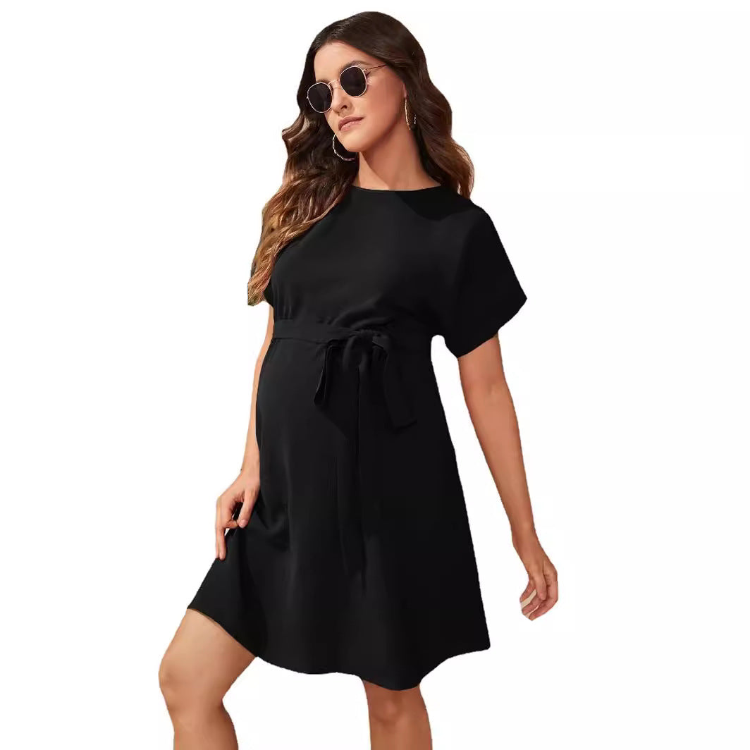 Maternity Bat Sleeve Girdle Dress for Comfortable Pregnancy Wear
