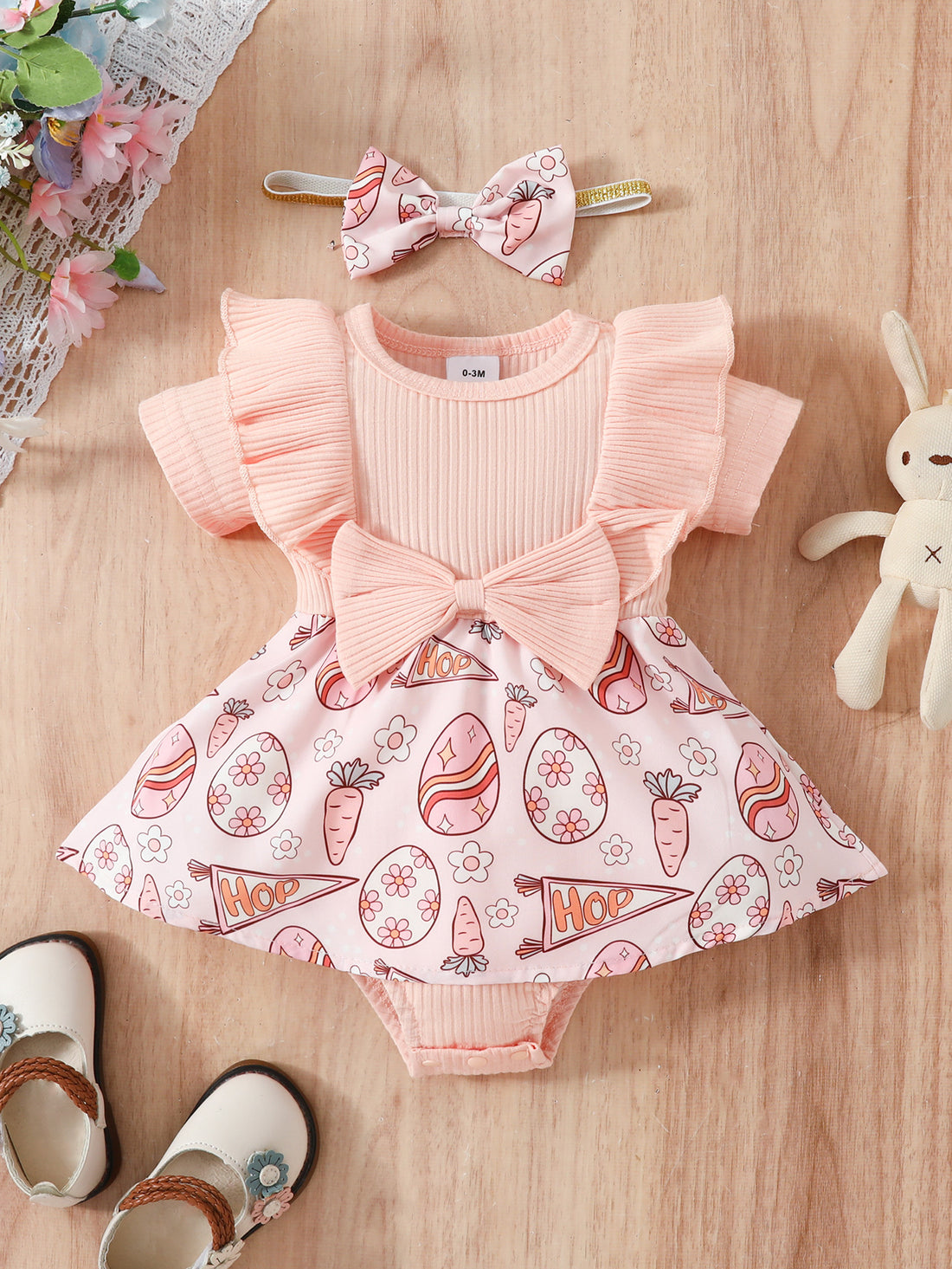Floral Bow Baby One-Piece Triangle Romper