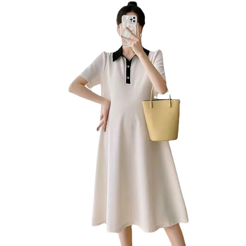 Summer Loose Polo Lapel Maternity Dress for Comfortable Wea