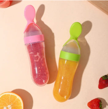 Silicone Squeeze Baby Feeding Bottle Spoon for Rice Paste Training