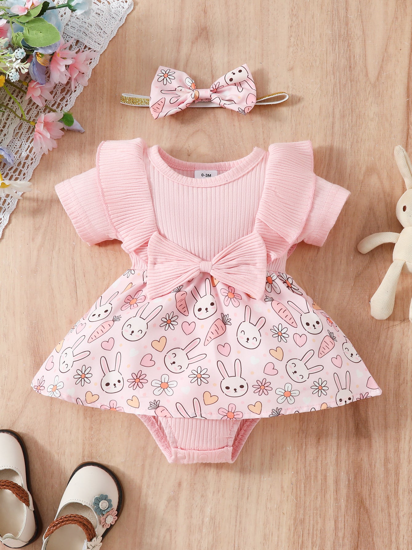 Floral Bow Baby One-Piece Triangle Romper