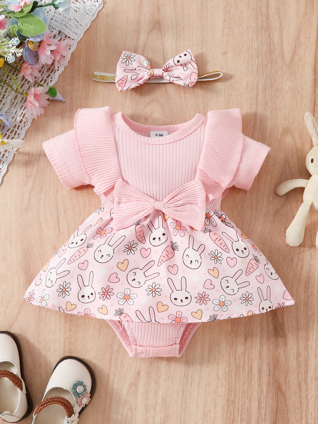 Floral Bow Baby One-Piece Triangle Romper