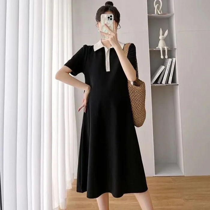 Summer Loose Polo Lapel Maternity Dress for Comfortable Wea