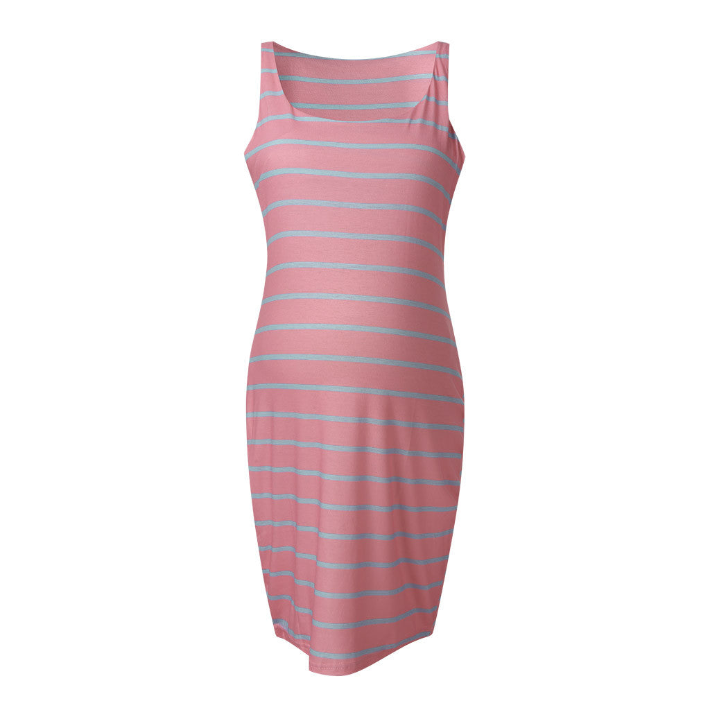 Striped Maternity Vest Dress for Comfortable Pregnancy Wear
