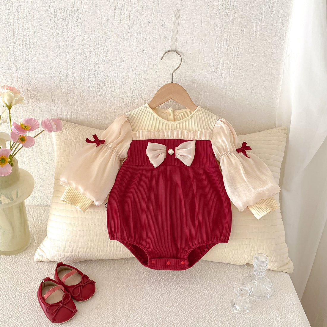 Baby Bow Puff Sleeve Romper Jumpsuit Outfit