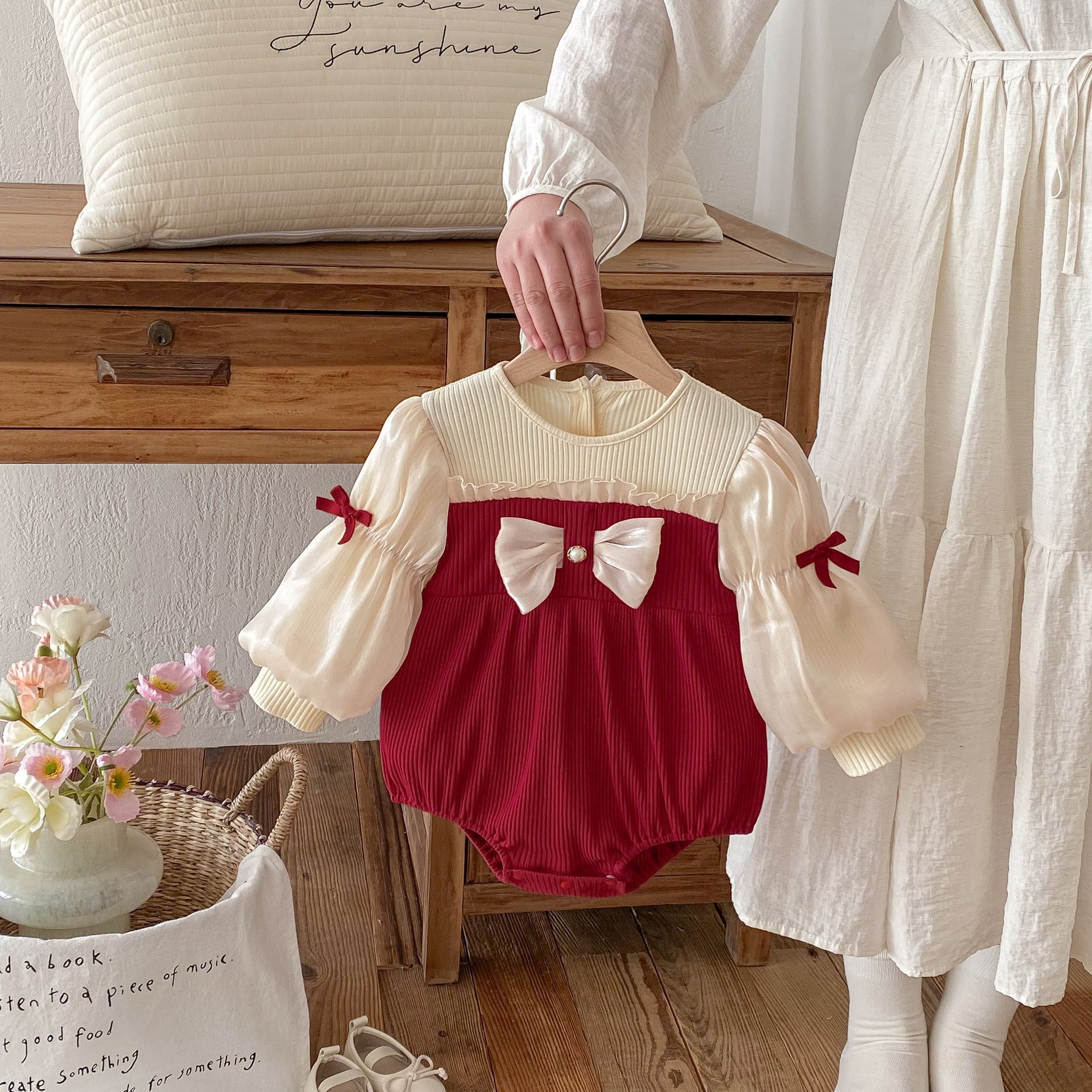 Baby Bow Puff Sleeve Romper Jumpsuit Outfit