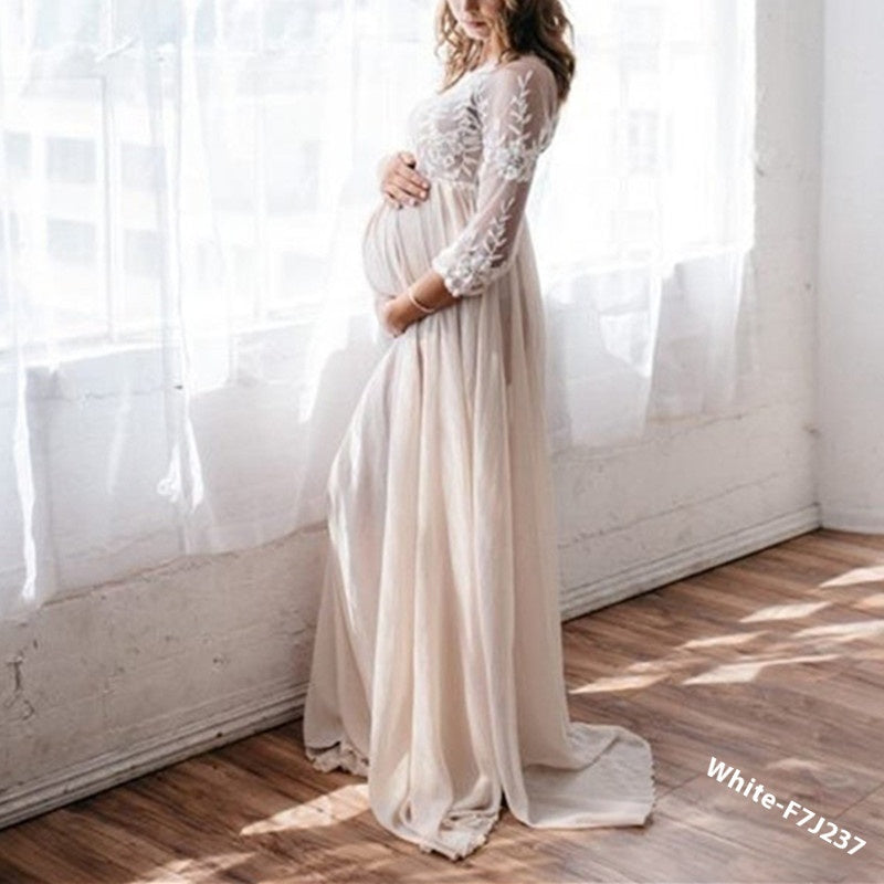 Lace Chiffon Patchwork Maternity Dress for Elegant Pregnancy Wear