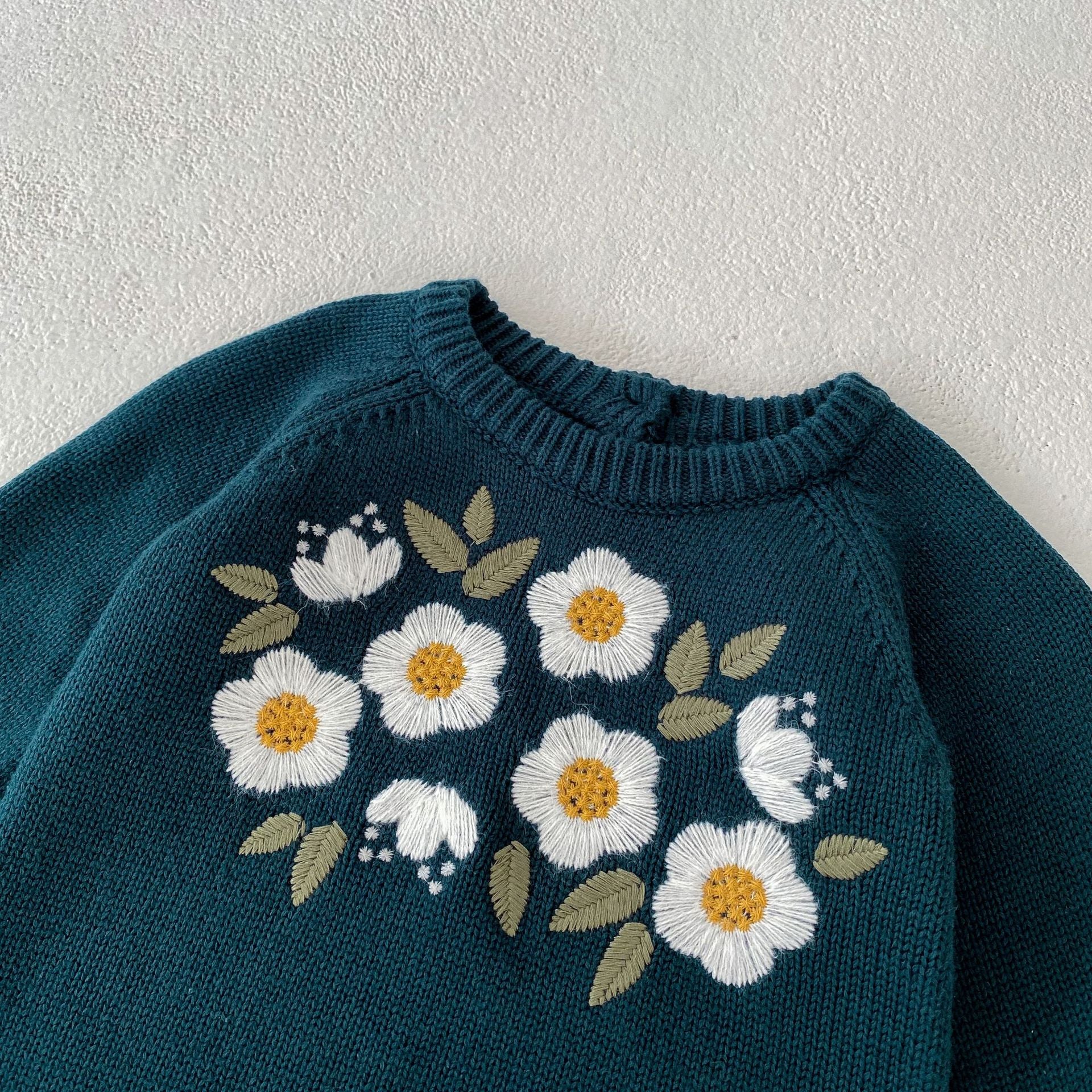Baby Girl Dark Green Embroidered Long Sleeve Romper Bodysuit