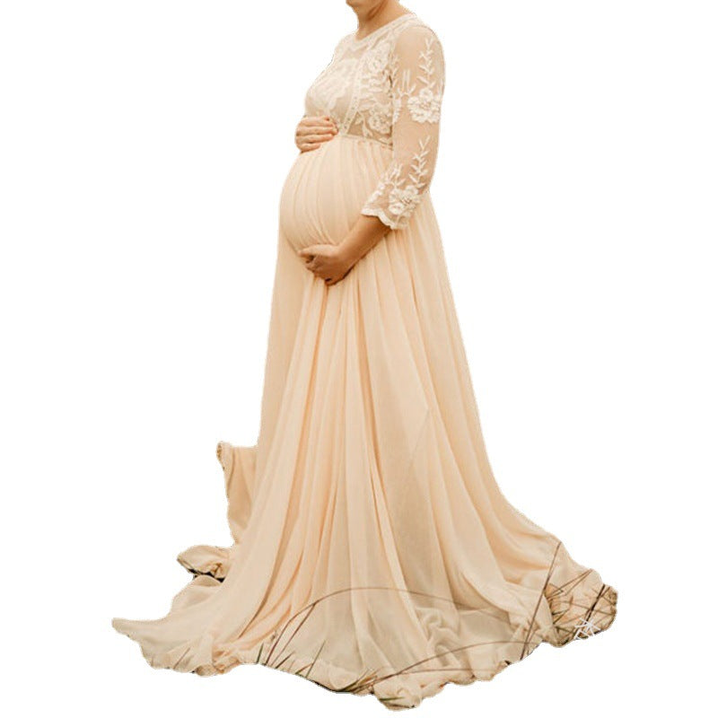 Lace Chiffon Patchwork Maternity Dress for Elegant Pregnancy Wear