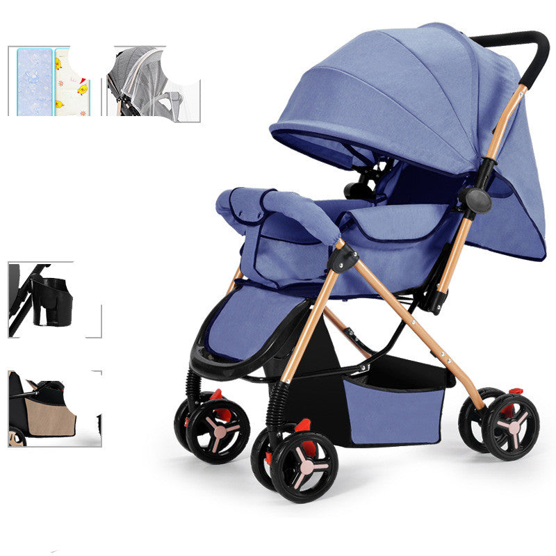 Foldable Baby Stroller Sit And Lie With Shock Absorption Lightweight Design