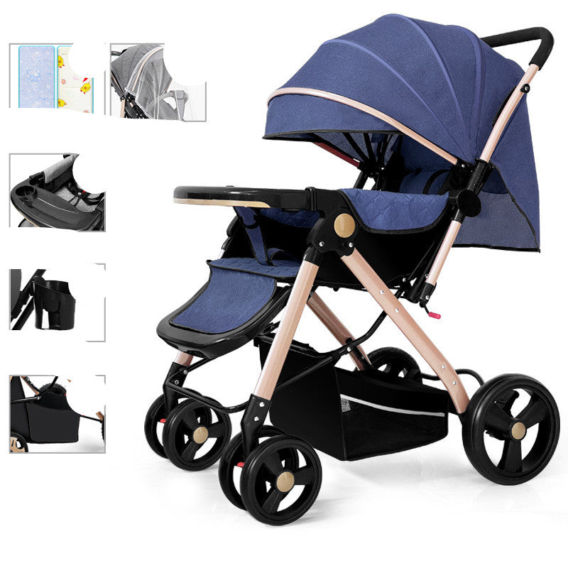 Foldable Baby Stroller Sit And Lie With Shock Absorption Lightweight Design
