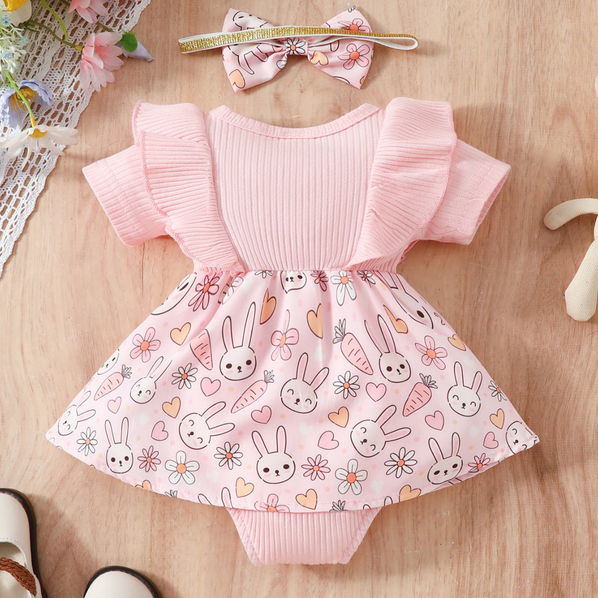 Floral Bow Baby One-Piece Triangle Romper