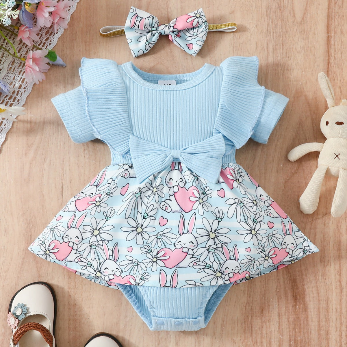 Floral Bow Baby One-Piece Triangle Romper