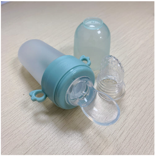 Silicone Squeeze Baby Rice Cereal Feeding Bottle with Spoon Net