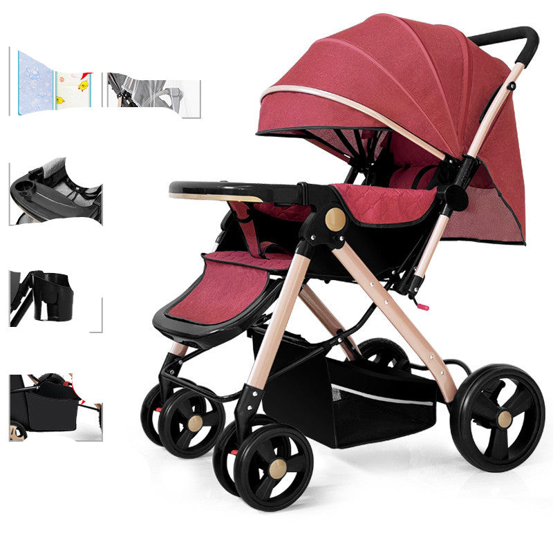 Foldable Baby Stroller Sit And Lie With Shock Absorption Lightweight Design