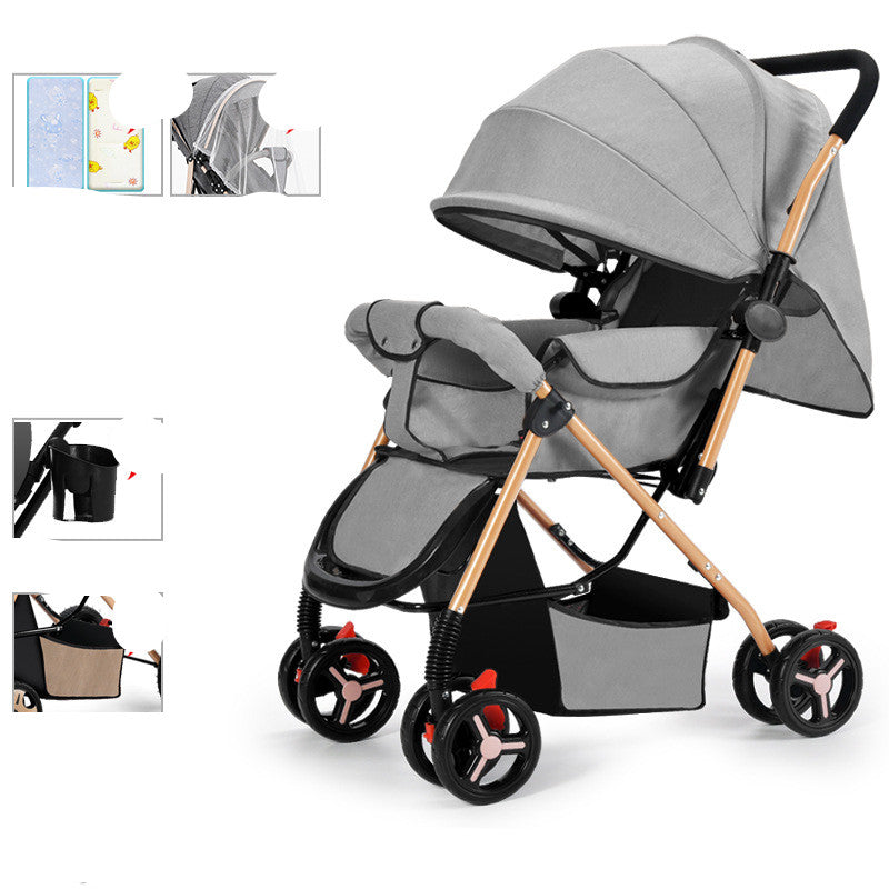 Foldable Baby Stroller Sit And Lie With Shock Absorption Lightweight Design