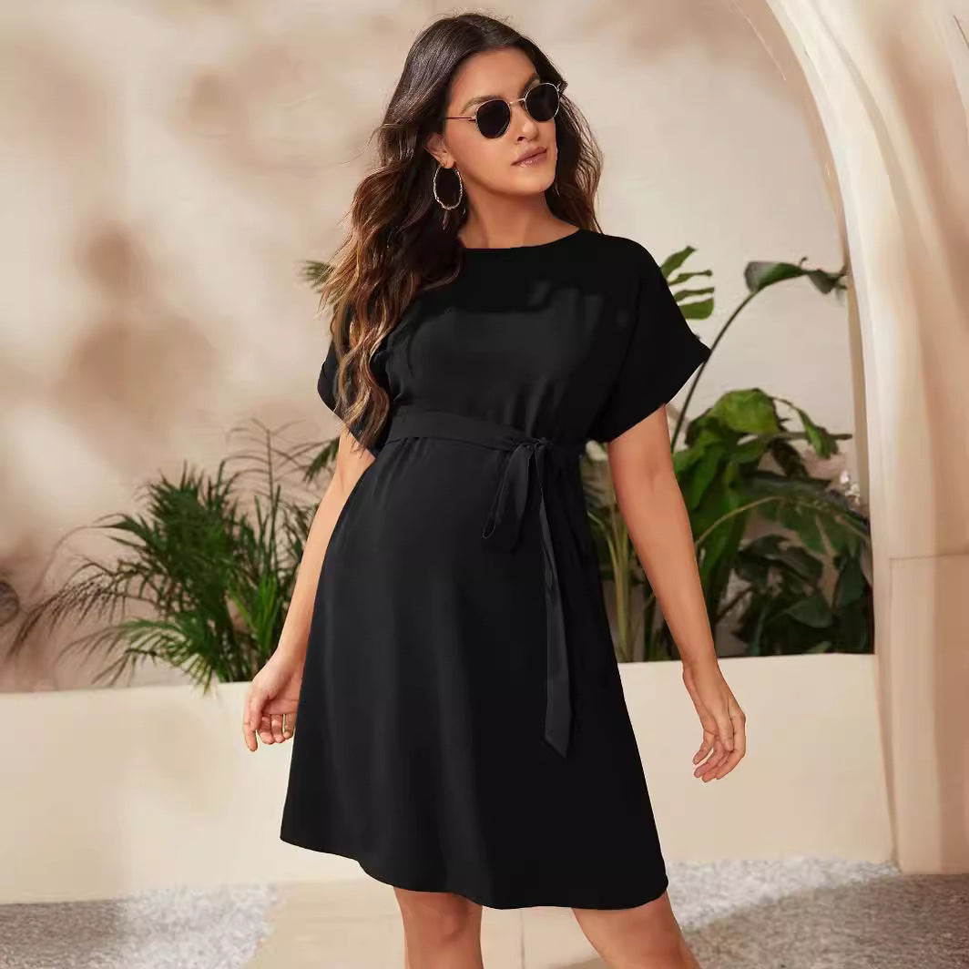 Maternity Bat Sleeve Girdle Dress for Comfortable Pregnancy Wear