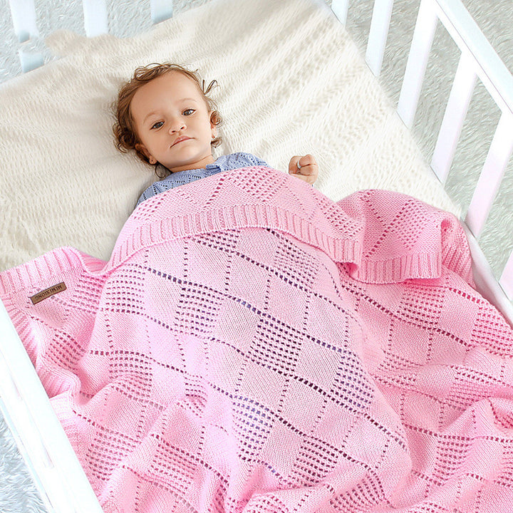 Solid Color Knitted Baby Blanket Quilt for Newborn Warm Comfort