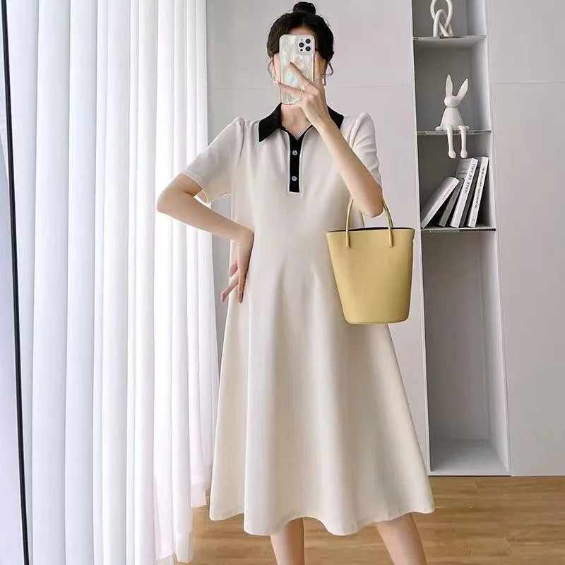 Summer Loose Polo Lapel Maternity Dress for Comfortable Wea