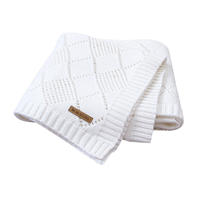 Solid Color Knitted Baby Blanket Quilt for Newborn Warm Comfort