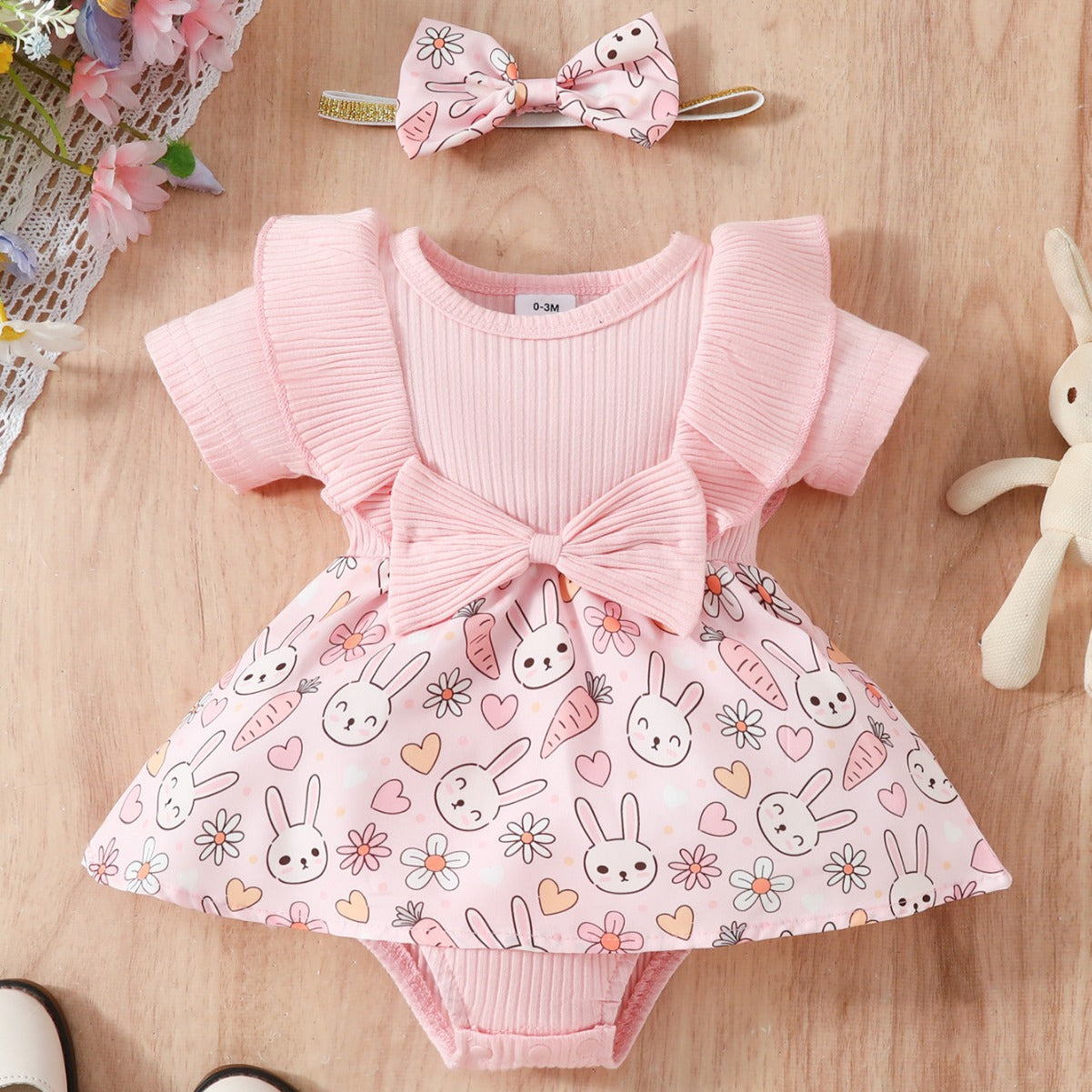 Floral Bow Baby One-Piece Triangle Romper