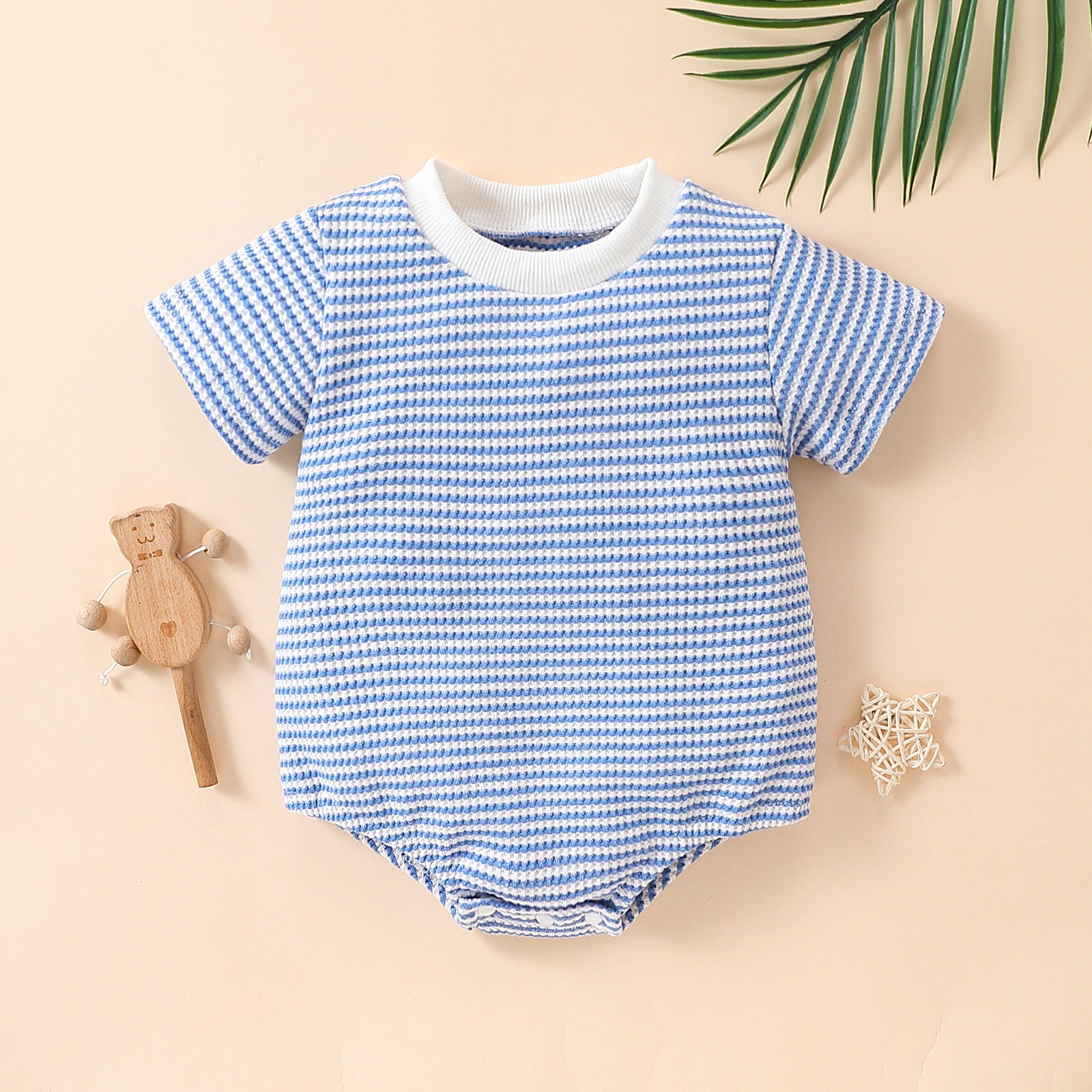 Striped Cotton Baby Short Sleeve Triangle Romper Unisex