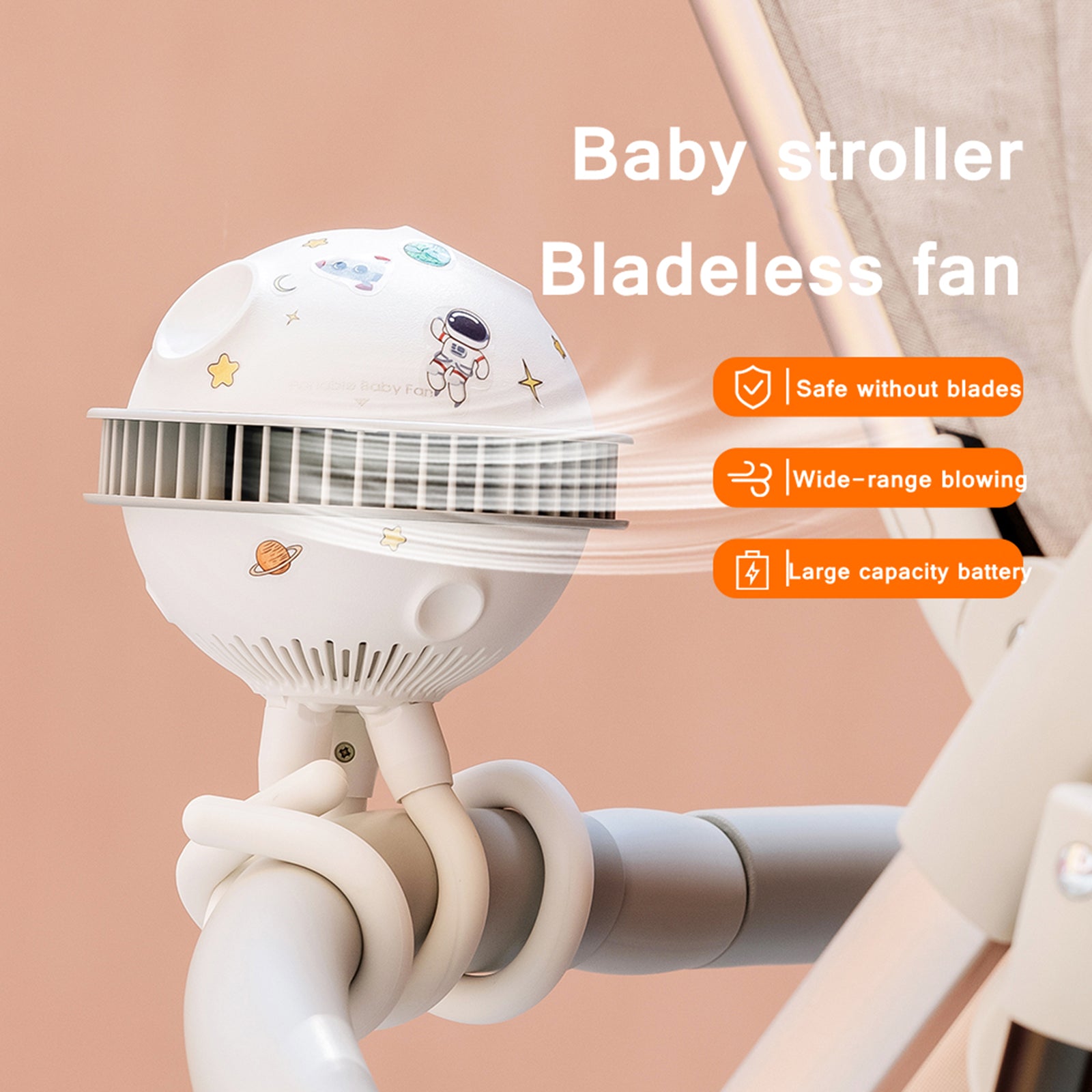 Baby Stroller Bladeless Cooling Fan for Safe Airflow