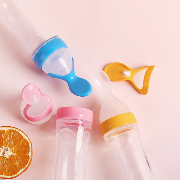 Silicone Squeeze Baby Feeding Bottle Spoon for Rice Paste Training