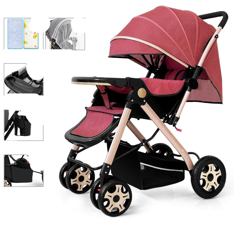 Foldable Baby Stroller Sit And Lie With Shock Absorption Lightweight Design