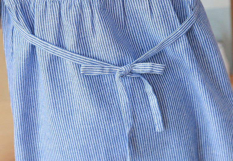 Stand Collar Striped Embroidered Maternity Top Dress